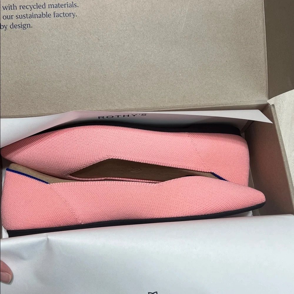 NEW - Rothy's Pink Pointed-Toe Knit Flats with Blue Heel Trim - Picture 9 of 9